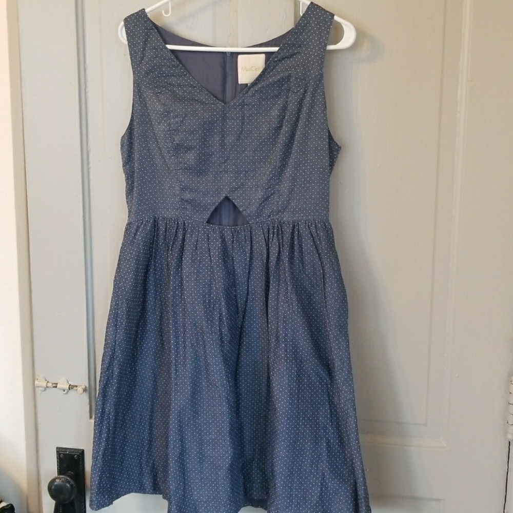 Denim Polka Dot Dress with Cut Out